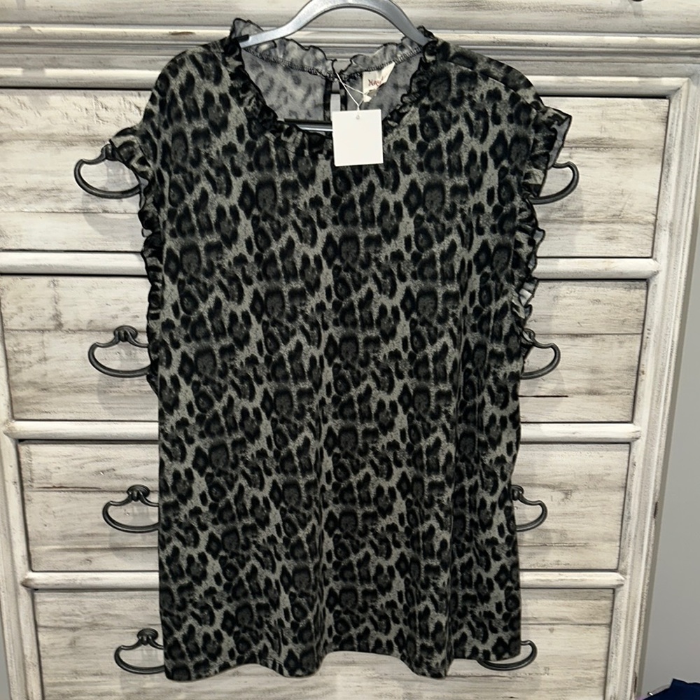 Hayden Black and Gray Leopard Print Top